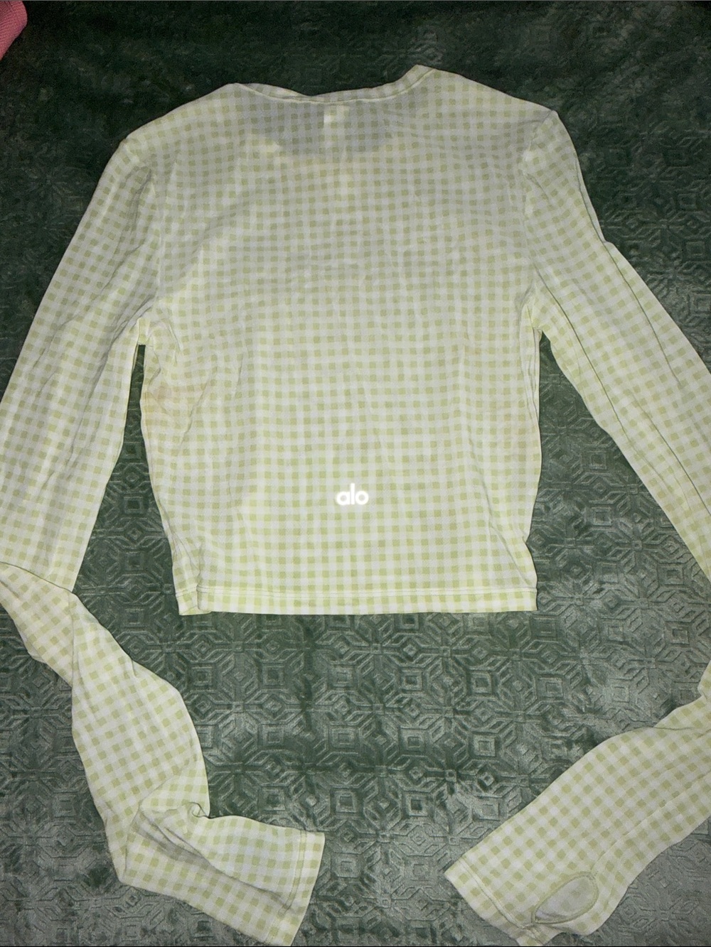 ALO Yoga Pale Yellow Gingham Mesh Skirt Set - Picture 6 of 7
